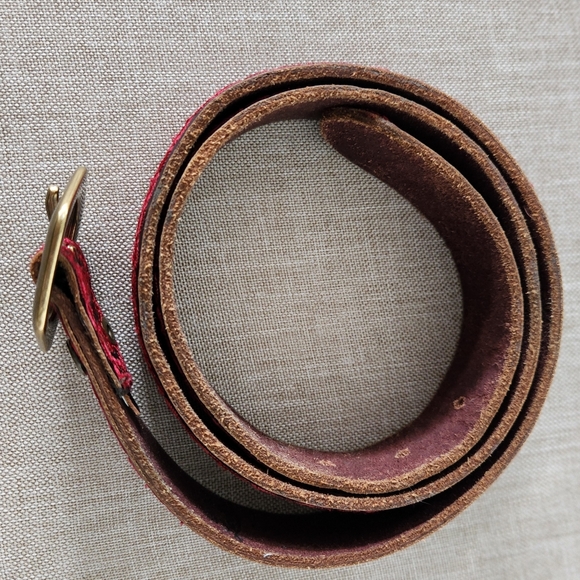 Lucky Brand Leather Belt, with embroidered detail. Red and Black. - Picture 7 of 8